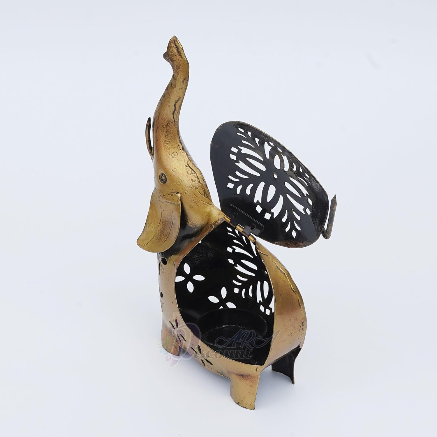 Iron Elephant Tealight Holder/Tealight Candle Holder/Diwali Decoration Items For Home Decor/Office/Diwali Corporate Gift Items, Golden - Image 2
