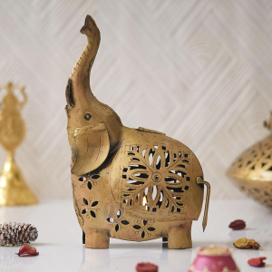 Iron Elephant Tealight Holder/Tealight Candle Holder/Diwali Decoration Items For Home Decor/Office/Diwali Corporate Gift Items, Golden