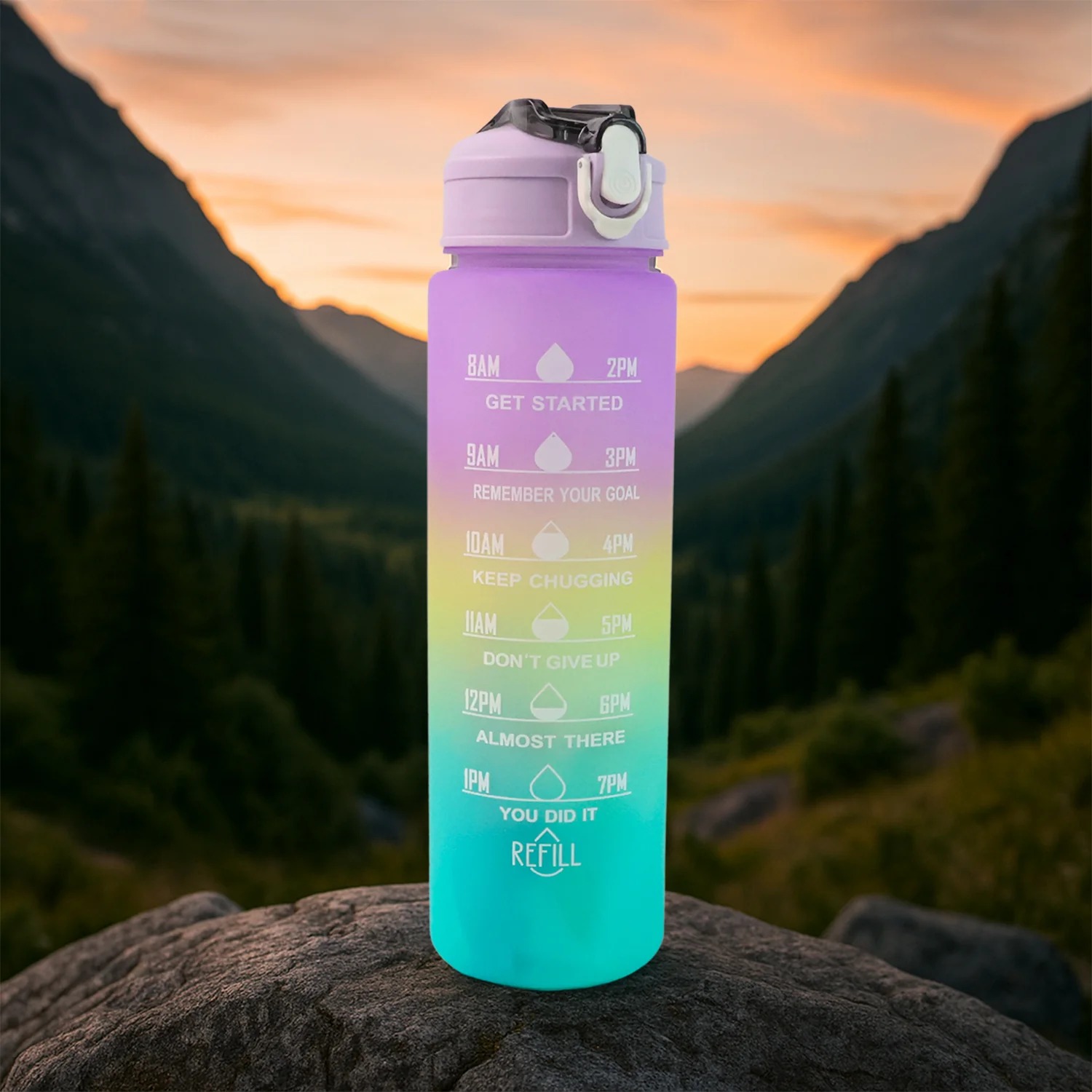 BPA-Free Water Bottle with Straw & Time Marker